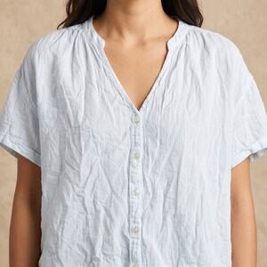 Carly Jean Women's Button Front Top Coastal Grandma Boho Blue Small